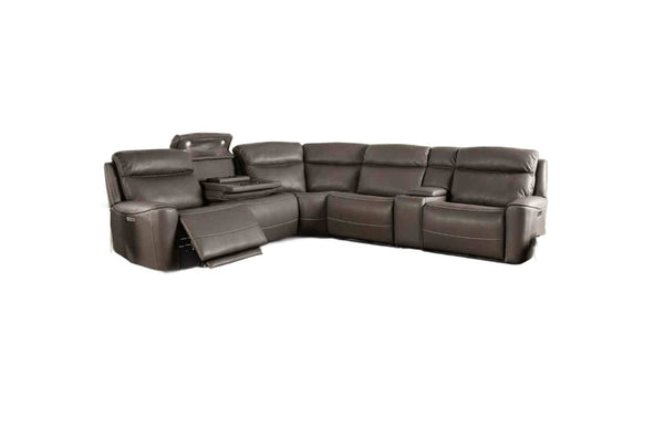 English Elm Power Reclining L-shaped Sectional with Wireless Charging Console and Zero Gravity Leatherette Dark Gray B2741S00787