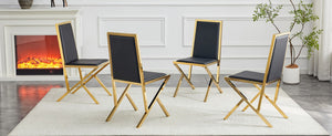 English Elm 2-pack Black Pu Leather Dining Chairs with Angled Silver Metal Legs Modern Set Black+Gold W1151P301824