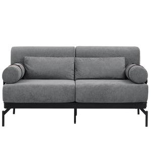 English Elm Modern Loveseat Sofa with Cylindrical Armrests, Built-In USB Ports, Chenille Cushions, Steel Frame Grey N719P290584E