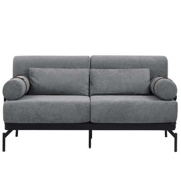 English Elm Modern Loveseat Sofa with Cylindrical Armrests, Built-In USB Ports, Chenille Cushions, Steel Frame Grey N719P290584E
