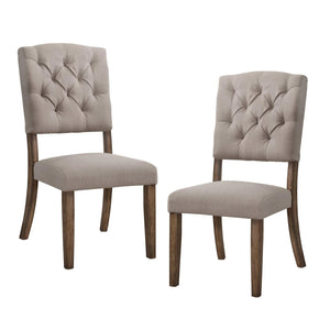 English Elm Transitional Tufted Back Dining Chairs Set of 2 – Padded Linen Upholstery, Weathered Finish Wood Frame, Rustic Charm and Comfort for Dining Rooms Beige,Oak 15 L x 45 W x 21 H B2741P345902