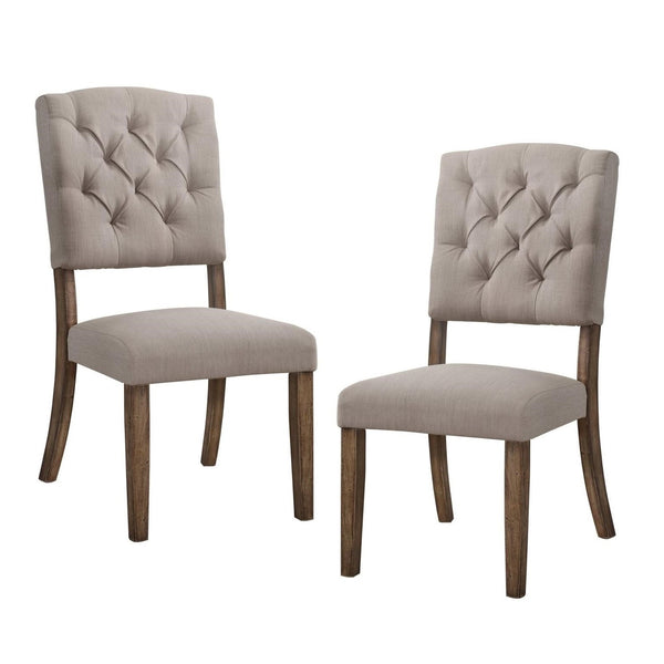 English Elm Transitional Tufted Back Dining Chairs Set of 2 – Padded Linen Upholstery, Weathered Finish Wood Frame, Rustic Charm and Comfort for Dining Rooms Beige,Oak 15 L x 45 W x 21 H B2741P345902