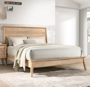 English Elm Classic Marrin Queen Bed Natural Oak Finish Mid-Century Modern Wooden Frame, Timeless Minimalist Design B011S01481