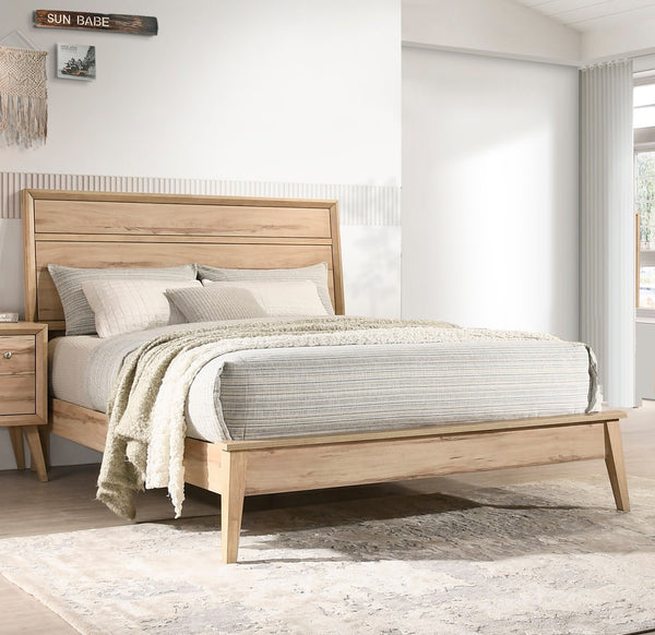 English Elm Classic Marrin Queen Bed Natural Oak Finish Mid-Century Modern Wooden Frame, Timeless Minimalist Design B011S01481