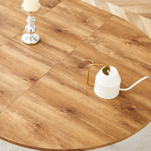 English Elm Table and Chair Set Extendable Round to Oval Wood Grain Mdf with Six Upholstered Seats W1151S03967
