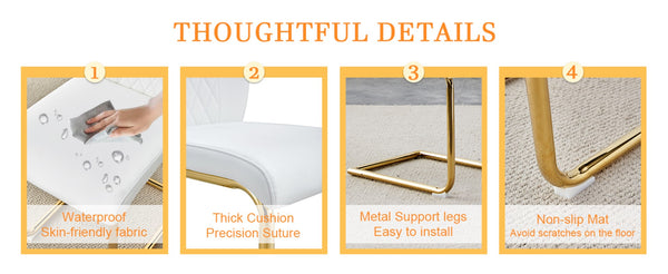English Elm Table and Chair Set Marble Tempered Glass Top Gold Sculptural Legs Four Pu Seats Black+Gold,White W1151S03294