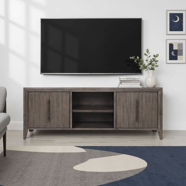 English Elm Avana Fully Assembled Acacia Media Console with Bronze Hardware for Living Rooms B108P468529