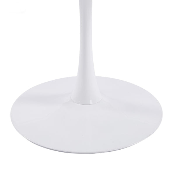 English Elm 42.1" Round Marble Look Pedestal Dining Table Mid Century Modern Seats Six White W234P453955