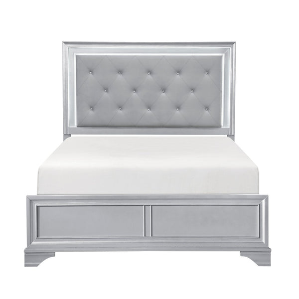 English Elm Silver Framed Queen Bed Tufted Knit Headboard with Built-in Led Ambient Lighting Glam B011S02470