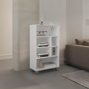 English Elm Bellagio 40" Tall Four-Tier Shelf Cabinet White with 6 Cubbies Compact Durable Modern Storage Organizer B200P253714