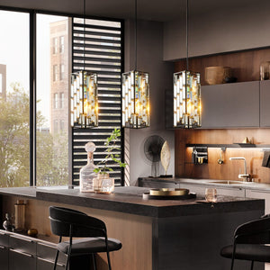 English Elm 4" Modern Crystal Pendant Light 3-Pack Black Adjustable Hanging Ceiling Lamp with Prism Shades W2312P374970