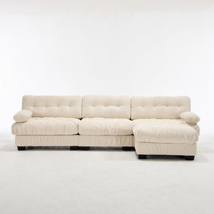 English Elm Modular Cloud Sectional Sofa Flannelette Deep Seat L Shape with Movable Ottoman Beige W2120S00037