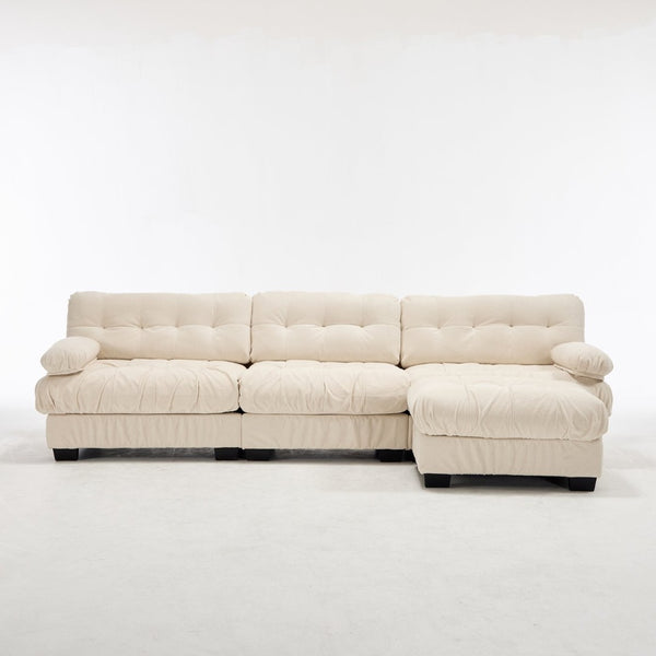 English Elm Modular Cloud Sectional Sofa Flannelette Deep Seat L Shape with Movable Ottoman Beige W2120S00037