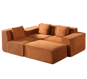 English Elm CozyForm Corduroy Convertible Sectional Sofa with Ottoman and Pillows, Modular L‑Shape Sleeper Comfort Pumpkin Orange B2735S00034