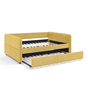 English Elm Full Size Boucle Daybed with Pop up Trundle Tufted Upholstered Sofa Sleeping Yellow W1413S00177