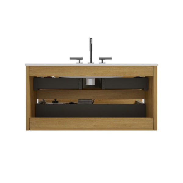 English Elm Tia 36" Natural Oak Wall-Mount Bathroom Vanity With Ceramic Sink, Soft-Close Drawers & Storage Space W1865S00069-GIGA