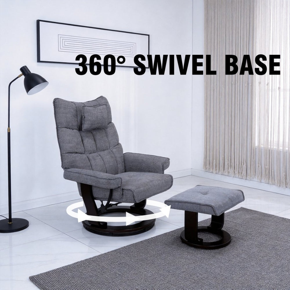 English Elm 8-point Massage Recliner with Heat Ottoman Chenille Swivel Lounge Chair W1622S00002