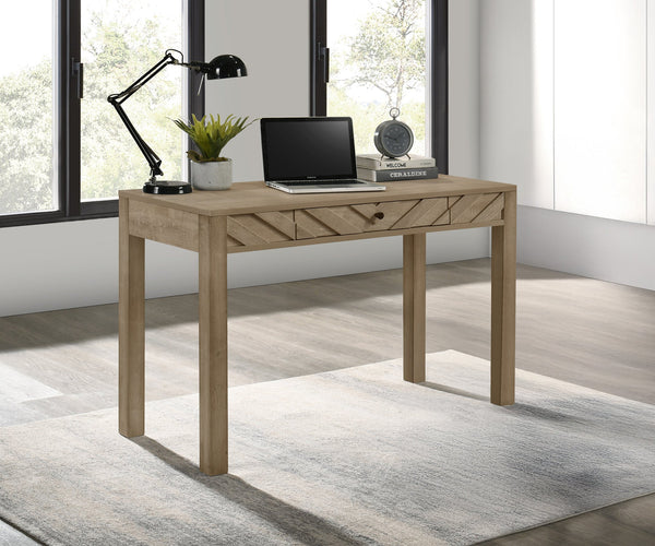 English Elm 1pc Writing Desk with Sleek Grey Finish, Square Legs and Single Drawer for Compact Home Office Space Light Brown 26.6 L x 50.5 W x 6.81 H B011P378518