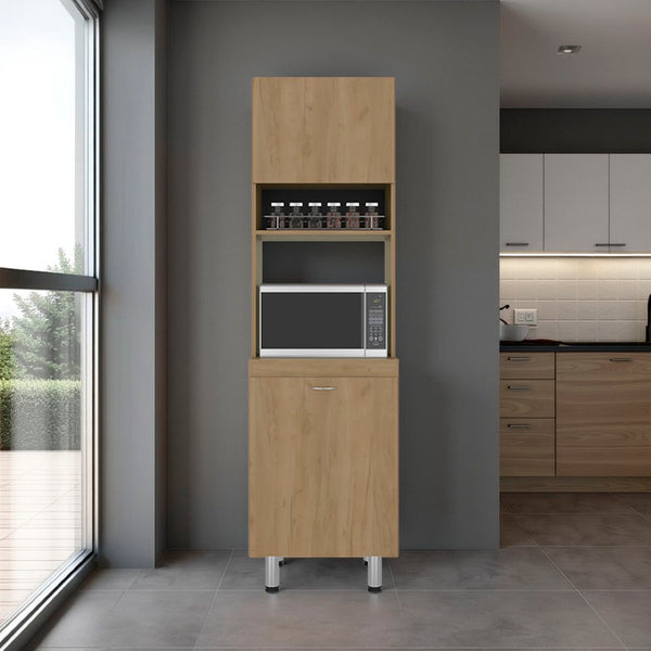 English Elm Soham Tall Kitchen Pantry Cabinet with Chrome Legs Warm Beige Minimalist Storage B092P474468