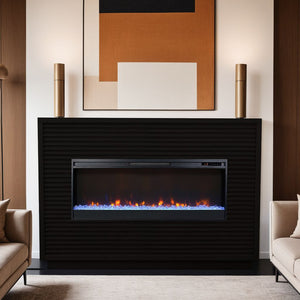 English Elm 62 Inch Fireplace Mantel with 42" Electric Insert, Poplar & Okume Veneer, Remote, Heats 400 Sq Ft Black B108P255366