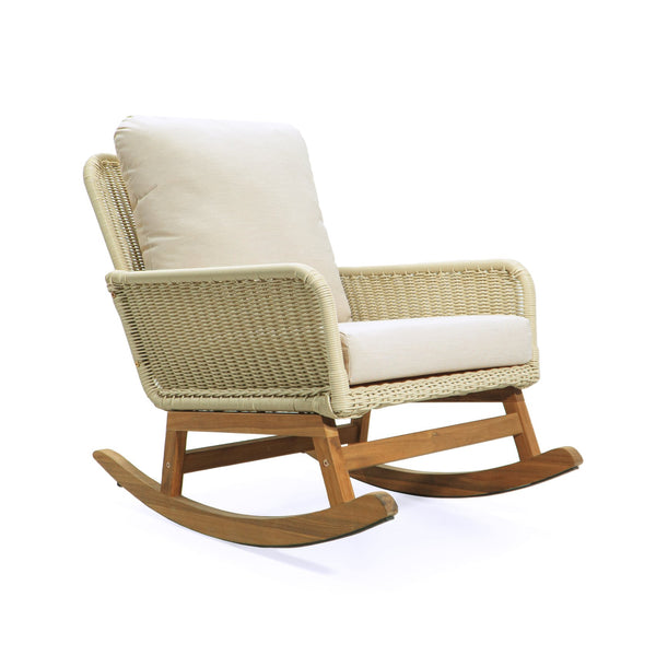 English Elm Christopher Knight Home® - Modern 3-Piece Outdoor Seating Set with Cushioned PE Rattan Rocking Chairs and Wood Accent Table, Chic Patio Retreat Ivory N767P229004C002_63163.00