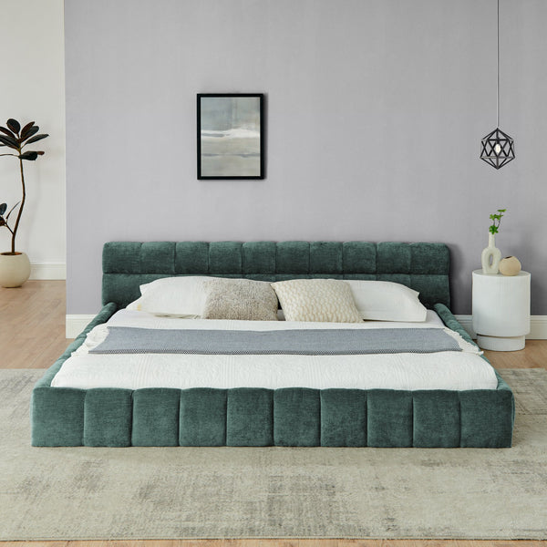 English Elm King Modern Upholstered Platform Bed with Plush Chenille Headboard, Solid Frame, No Box Spring Needed Blue+Green W487P246687