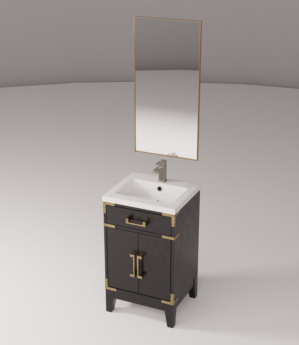 English Elm Black Oak Single Bath Vanity Set With Acrylic Top, Chrome Faucet & 18" Mirror For Small Spaces B2731S02214