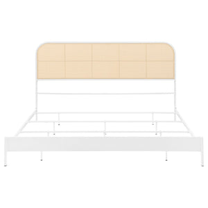 English Elm Kenneth White Steel Eastern King Bed with Woven Cane Rattan Headboard for Coastal Rooms B062P440083