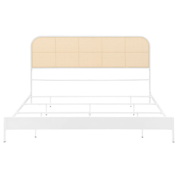 English Elm Kenneth White Steel Eastern King Bed with Woven Cane Rattan Headboard for Coastal Rooms B062P440083