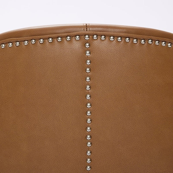 English Elm Light Brown Top-Grain Leather Swivel Accent Chair with 360° Smooth Spin, Rivet Detail, Sturdy 150kg Base W570P386949