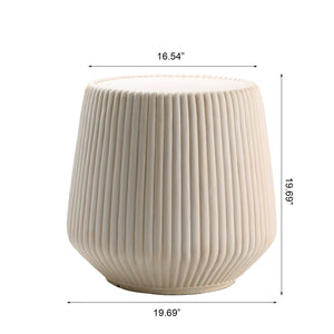 English Elm Off-white Magnesium Oxide Fluted Accent Table Sculptural Matte Finish Indoor Outdoor W5351P456829