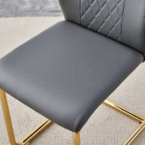 English Elm Table and Chair Set Marble Tempered Glass Top Gold Sculptural Legs Four Pu Seats Black+Gold,Dark Gray W1151S03296