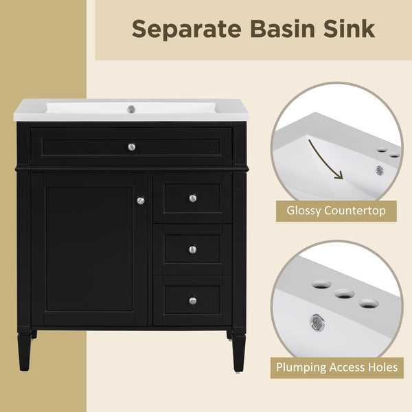 English Elm 30'' Modern Bathroom Vanity With Sink, Stylish Storage Cabinet & Tip-Out Drawer For Organized Elegance SW000122AAB-2