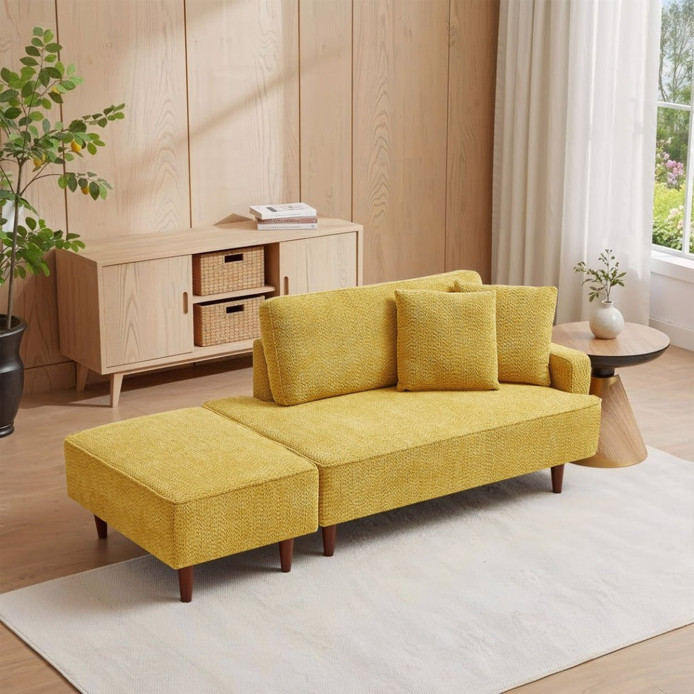 English Elm Indoor Boucle Chaise Lounge with Detachable Ottoman Convertible Daybed Bedroom Reading Nook Yellow W5515P438711