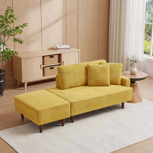 English Elm Indoor Boucle Chaise Lounge with Detachable Ottoman Convertible Daybed Bedroom Reading Nook Yellow W5515P438711