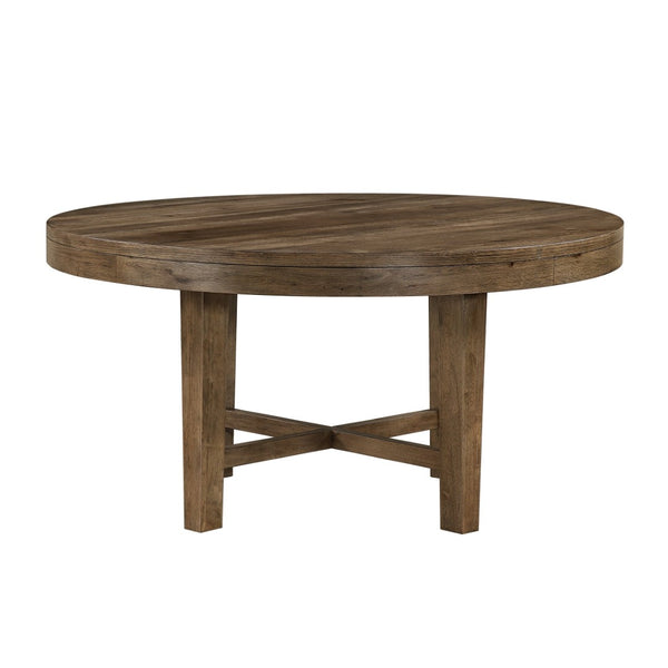 English Elm Transitional French Oak Veneer Round Dining Table Seats 6 with Bold X-base Pedestal B011P467557