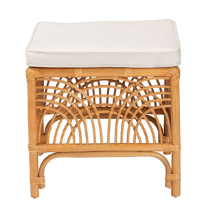 English Elm Modern Natural Rattan Footstool with Openwork Weave and Removable Cushion for Boho Rooms B2750P420389