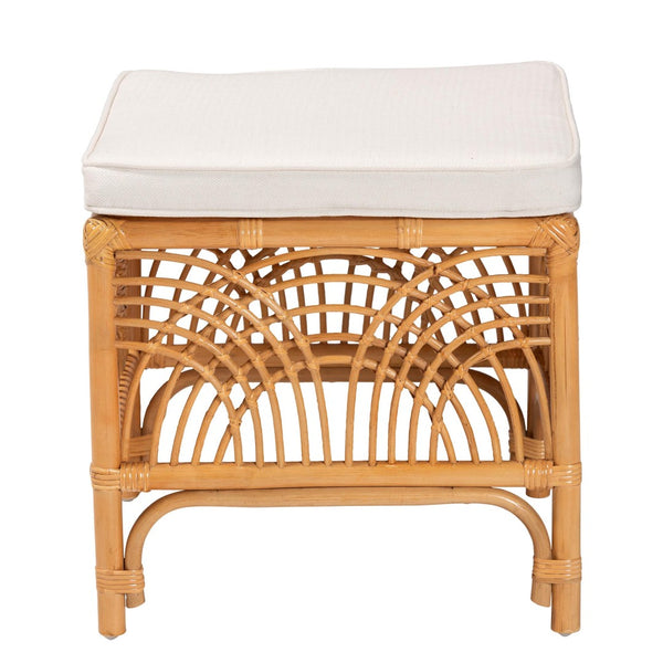 English Elm Modern Natural Rattan Footstool with Openwork Weave and Removable Cushion for Boho Rooms B2750P420389