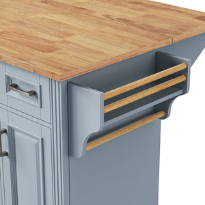 English Elm K&k Farmhouse Rolling Kitchen Island Rubberwood Drop Leaf 3 Drawers 4 Cabinet Doors Grey+Blue N707S195395G