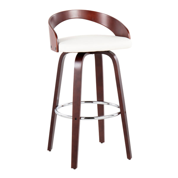 English Elm Grotto Mid-Century Barstool with Swivel and Faux Leather Seat, Chrome Footrest, Set of 2 Elegance White B202S00588