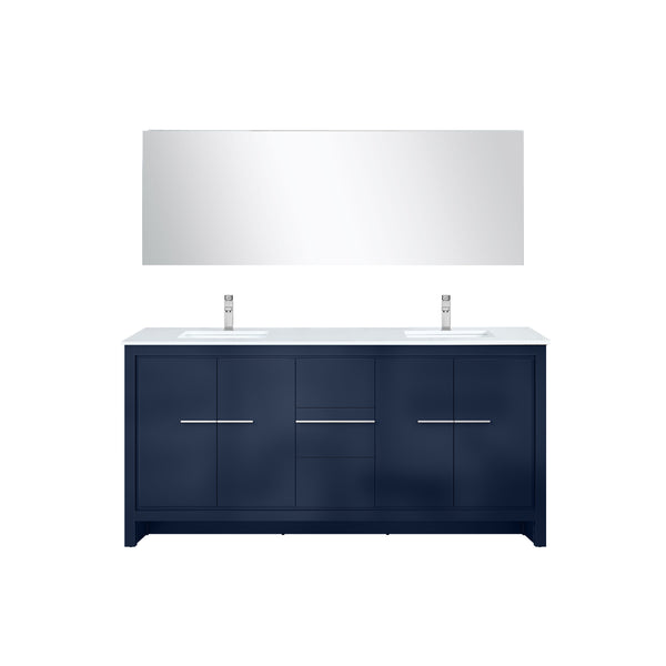 English Elm Navy Blue Double Bath Vanity With Cultured Marble Top, Chrome Faucet & 70" Mirror - Stylish Storage! B2731S01745