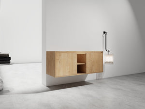 English Elm 48" Wall-Mounted Bathroom Vanity With Soft-Close Doors, Open Shelving & Ample Storage Space W999125010