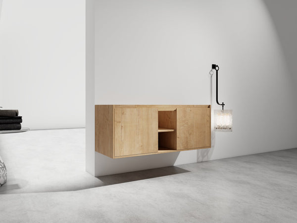 English Elm 48" Wall-Mounted Bathroom Vanity With Soft-Close Doors, Open Shelving & Ample Storage Space W999125010