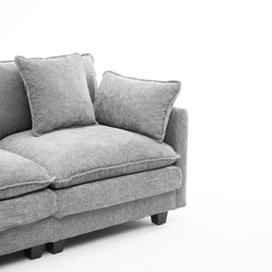 English Elm Beige Chenille Sectional Sofa with Modular Ottoman for Living Room or Studio Gray W2603S00008