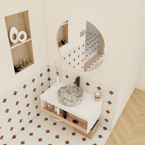 English Elm 36" Floating Bathroom Vanity Light Oak Modular Cabinet with Gel Coat Integrated Sink Grey+White,White + Light Oak W3450S00064