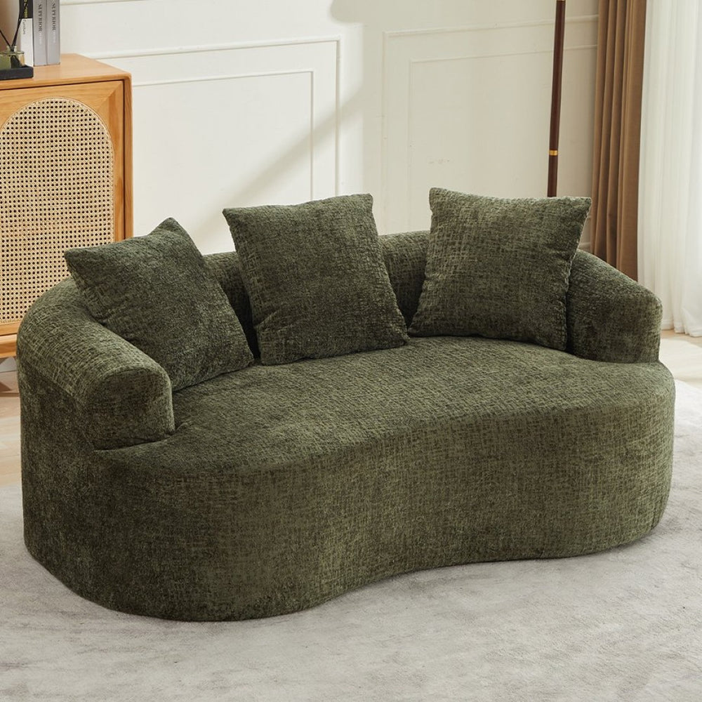 English Elm Curved Chenille Loveseat with Memory Foam Seating and Three Pillows for Compact Spaces Olive Green W2915P324471