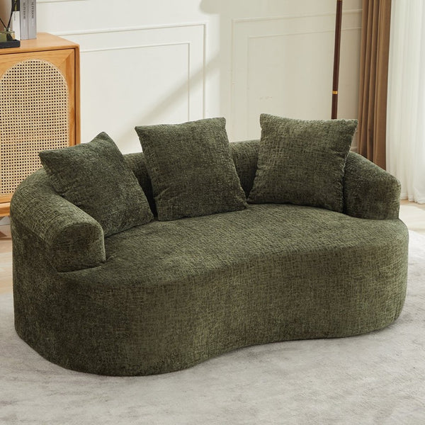 English Elm Curved Chenille Loveseat with Memory Foam Seating and Three Pillows for Compact Spaces Olive Green W2915P324471