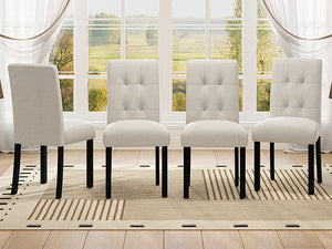 English Elm 4 Piece Modern Tufted Dining Chair Set with Rustic Linen Upholstery, Black Rubber Wood Legs, Durable Comfort and 250 lb Capacity Beige N752P317334A