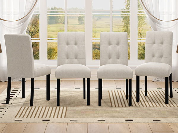 English Elm 4 Piece Modern Tufted Dining Chair Set with Rustic Linen Upholstery, Black Rubber Wood Legs, Durable Comfort and 250 lb Capacity Beige N752P317334A