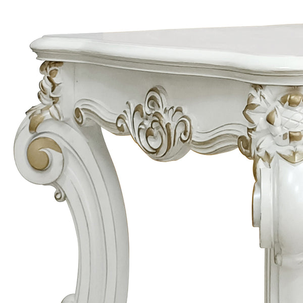 English Elm Antique Pearl End Table with Scrolled Trim and Lower Display Shelf for Elegant Traditional Décor White B062P186419